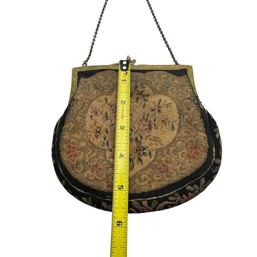 Antique 1920s Jeweled Enamel Frame Tapestry Evening Purse with Snake Clasp